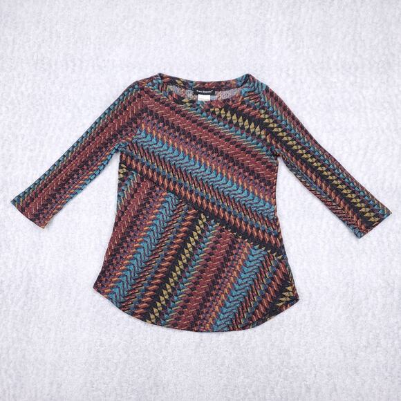 Travel Elements Tunic Women’s S Multicolor 3/4 Sleeve Stretch Asymmetrical Boho - Picture 2 of 9
